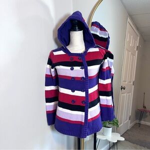 Y2K Striped Knit Hooded Cardigan Kids 10-12